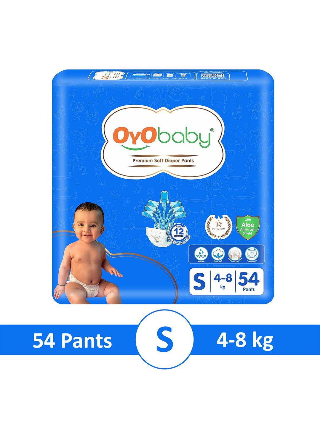 OyO Baby Premium Baby Diaper Pants Small 4-8 kg Soft Breathable Leakproof- 54 Pants