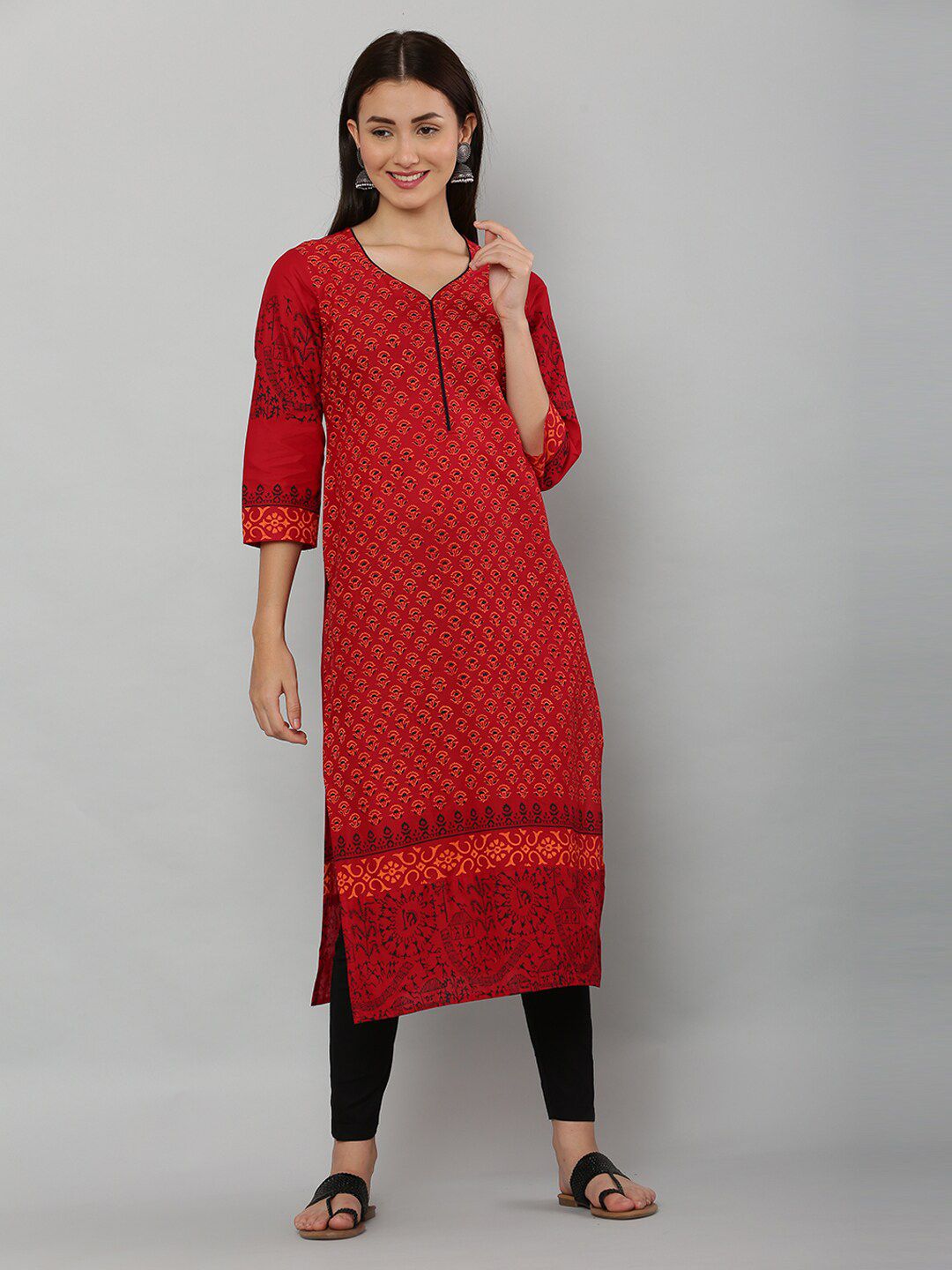 DEGE Women Red Ethnic Motifs Printed Kurta