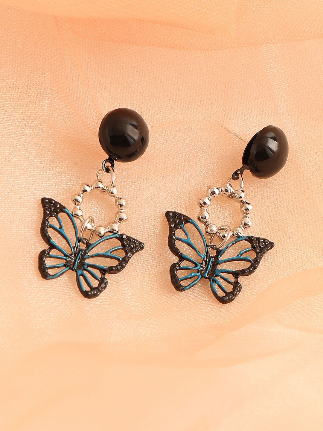 SOHI Gold-Plated Stone Black Drop Earrings