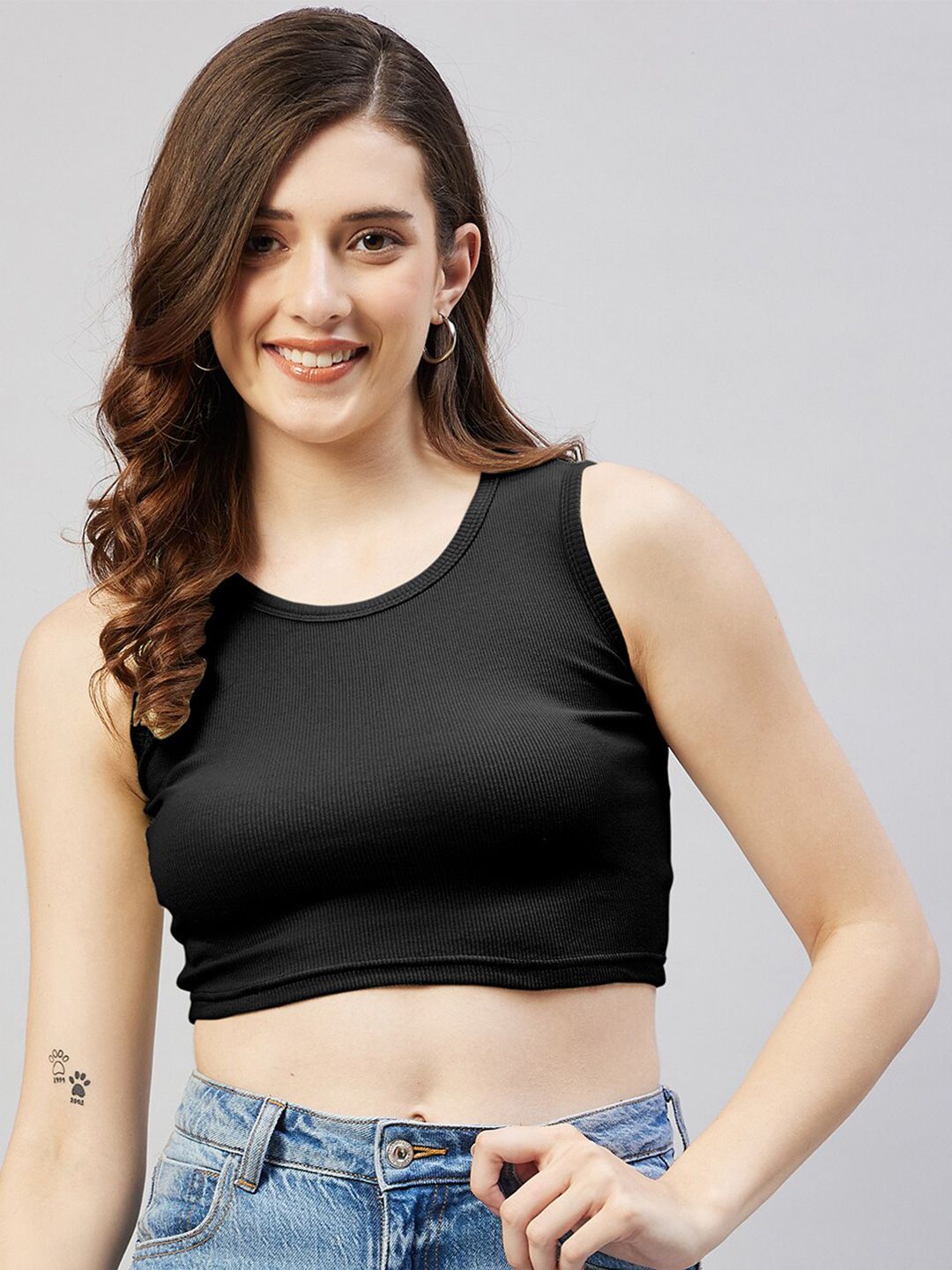 Blinkin Black Ribbed Crop Top