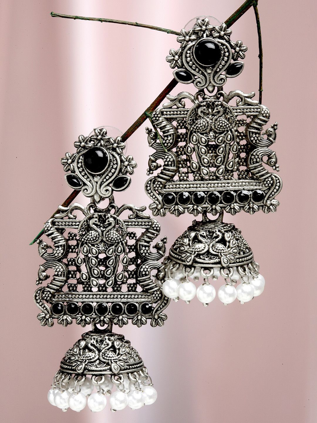 Buy KARATCART Women Silver Plated Black Dome Shaped Jhumkas Stone Jhumki Earrings -  - Accessories for Women
