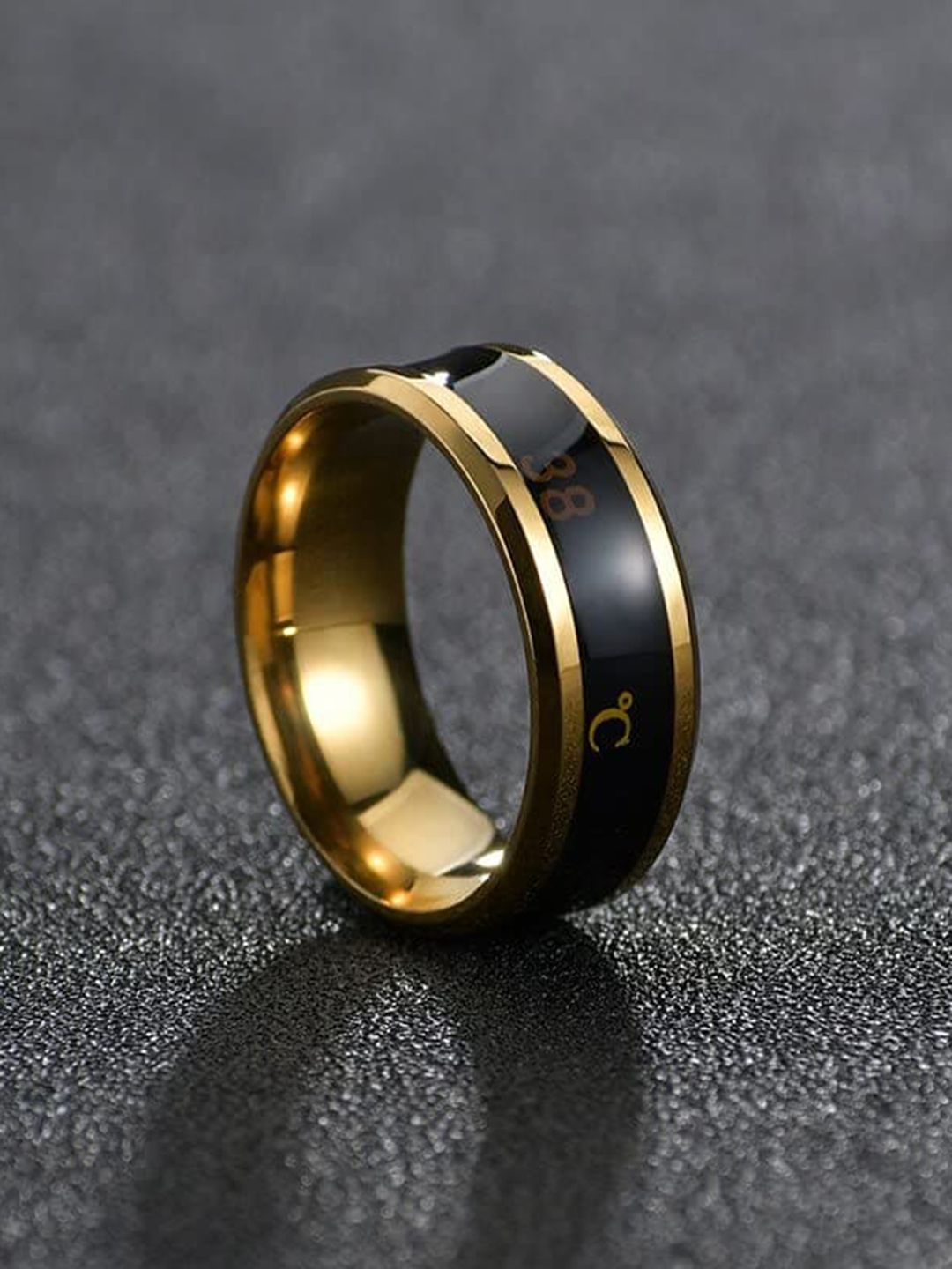 Fashion Frill Gold-Plated Smart Sensing Temperature Degree Celsius Display Changing Finger Ring