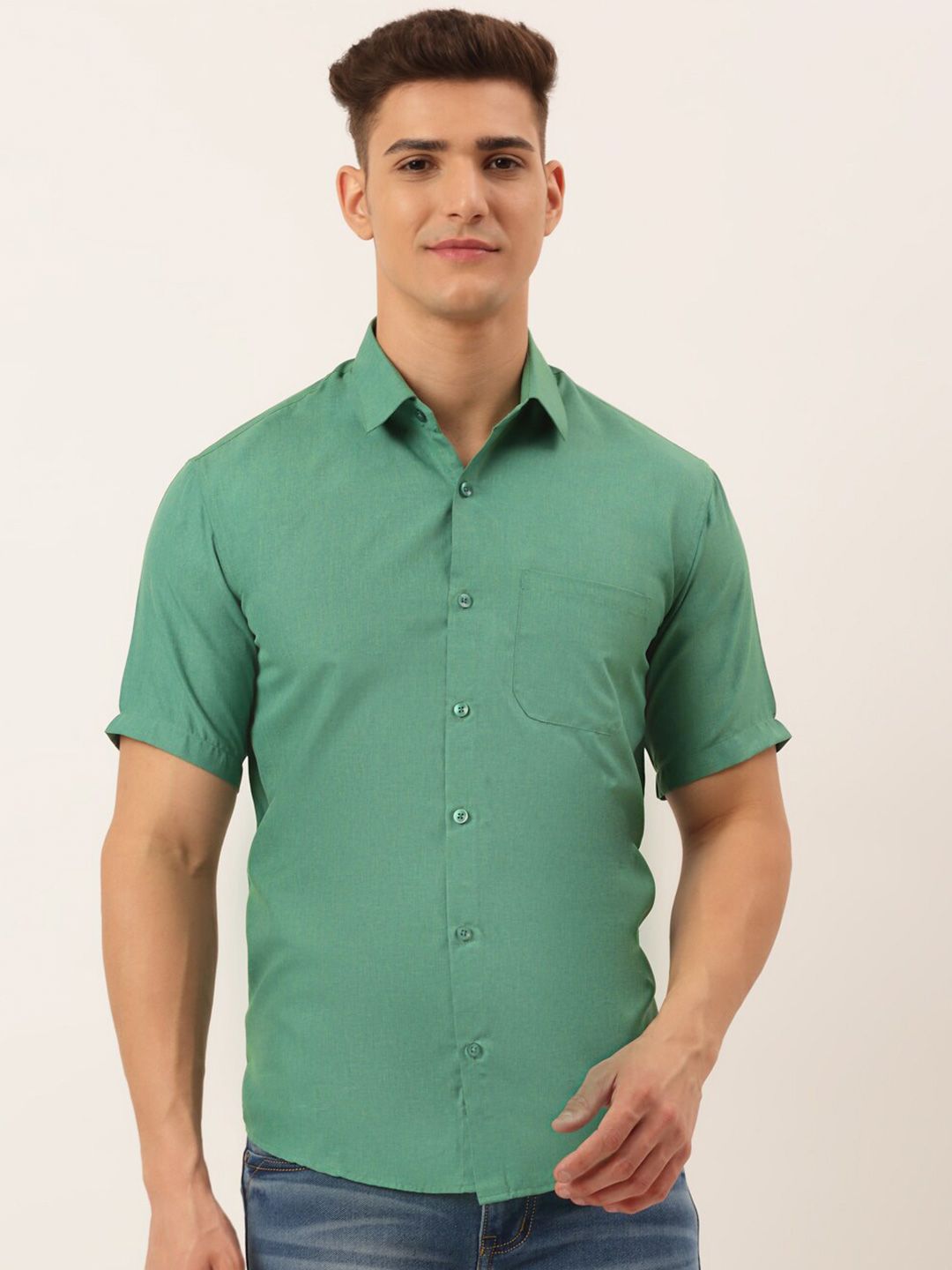 JAINISH Men Green Classic Pure Cotton Casual Shirt