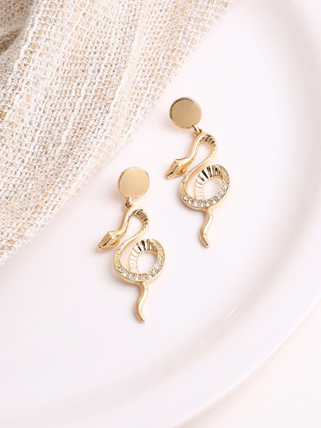 SOHI Gold-Toned Contemporary Gold Plated Drop Earrings