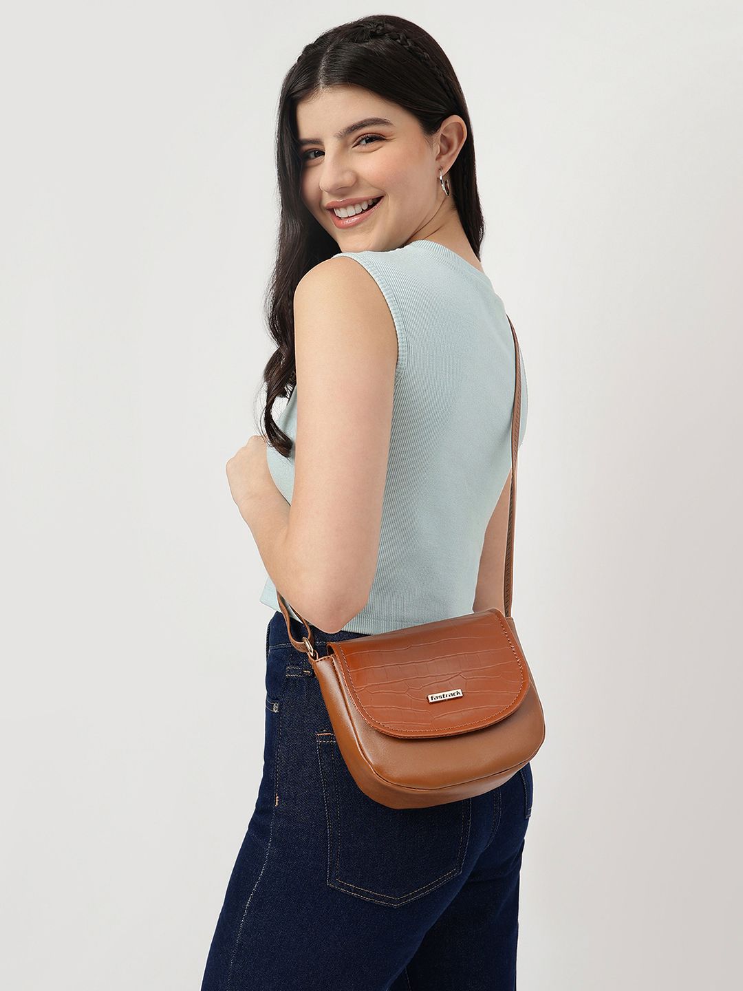 Fastrack Women Croc Textured Structured Sling Bag