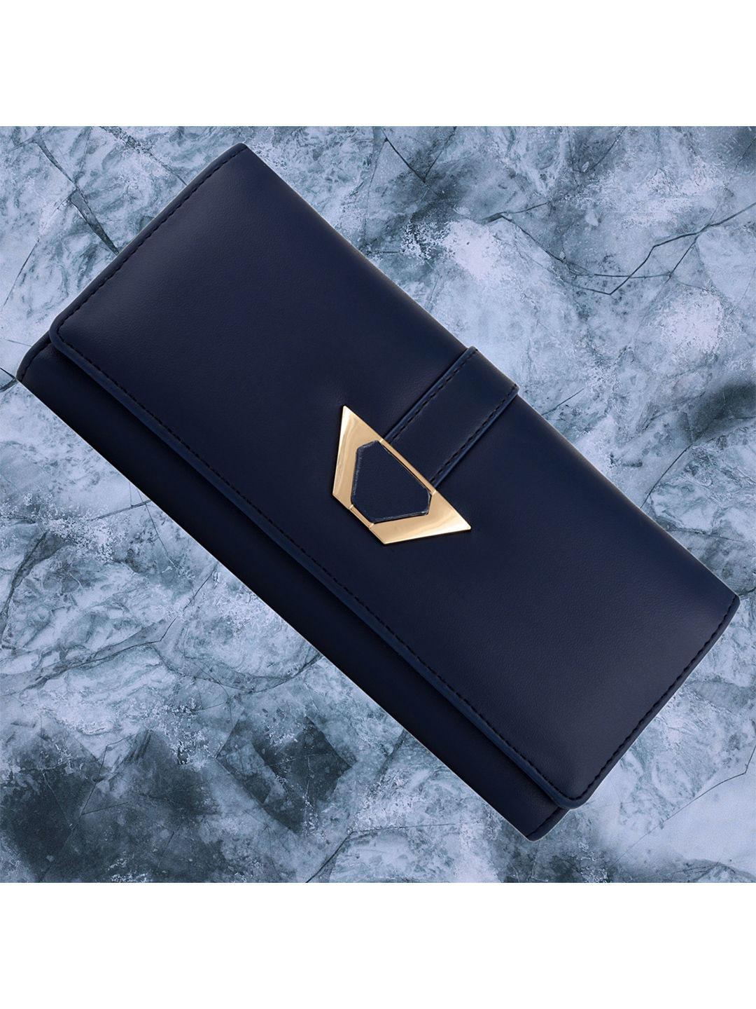 Buy YESSBENZA Women Navy Blue & Gold Toned Two Fold Wallet With Passport Holder -  - Accessories for Women