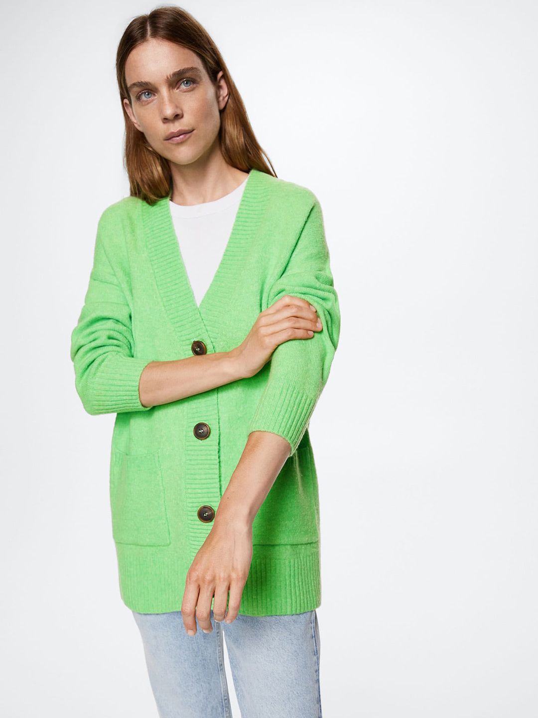 MANGO Women Green Oversized Sustainable Cardigan