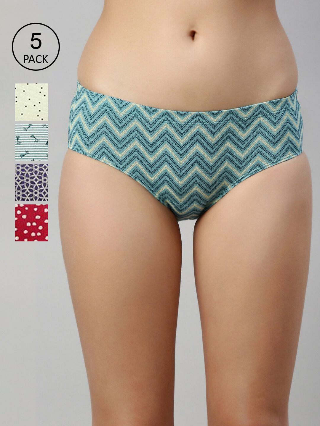 Enamor Women Pack Of 5 Assorted Mid-Rise Antimicrobial & Stain Release Hipster Briefs