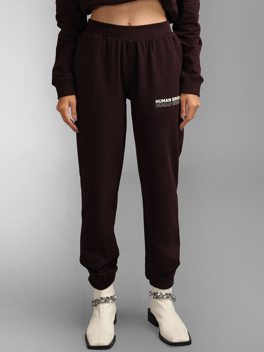 KZ07 By Kazo Women Brown Loose Fit High-Rise Joggers Trousers