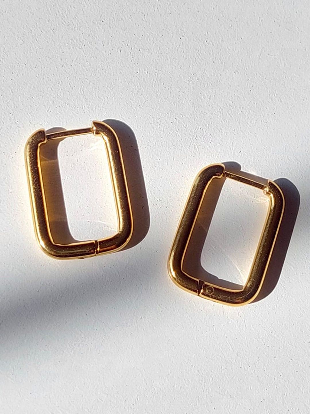 Inaya 18KT Gold-Plated Stainless Steel Western Style Box Hoop Earrings