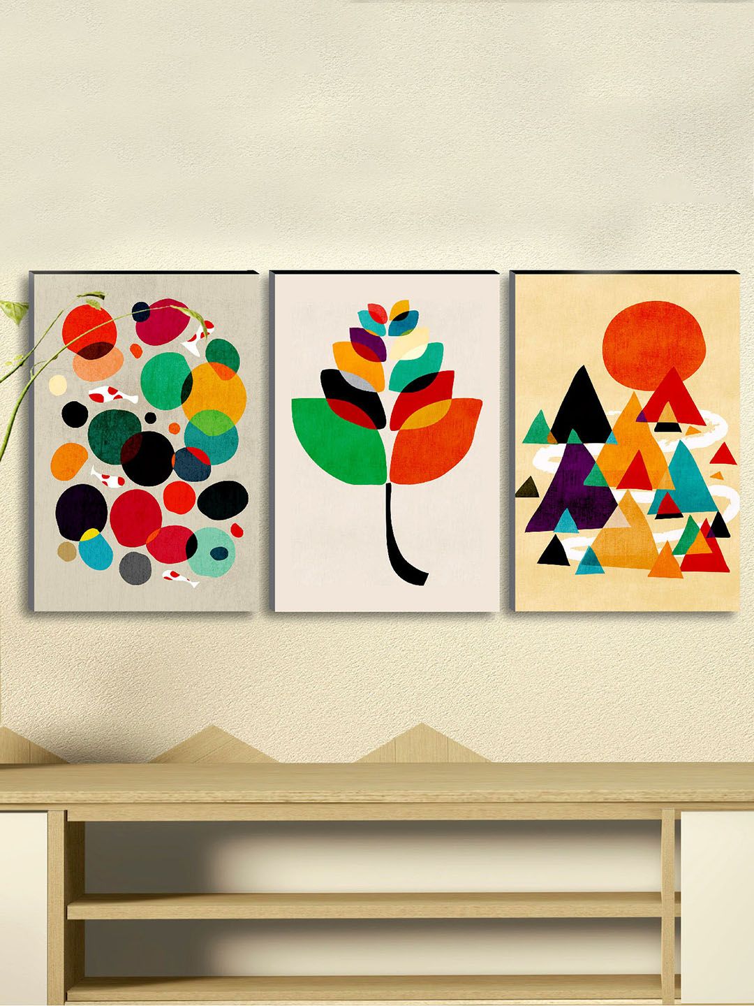SAF modern art large panel Wood Glossy Hanging Hall 3Pcs Abstract Wall Decor-18In
