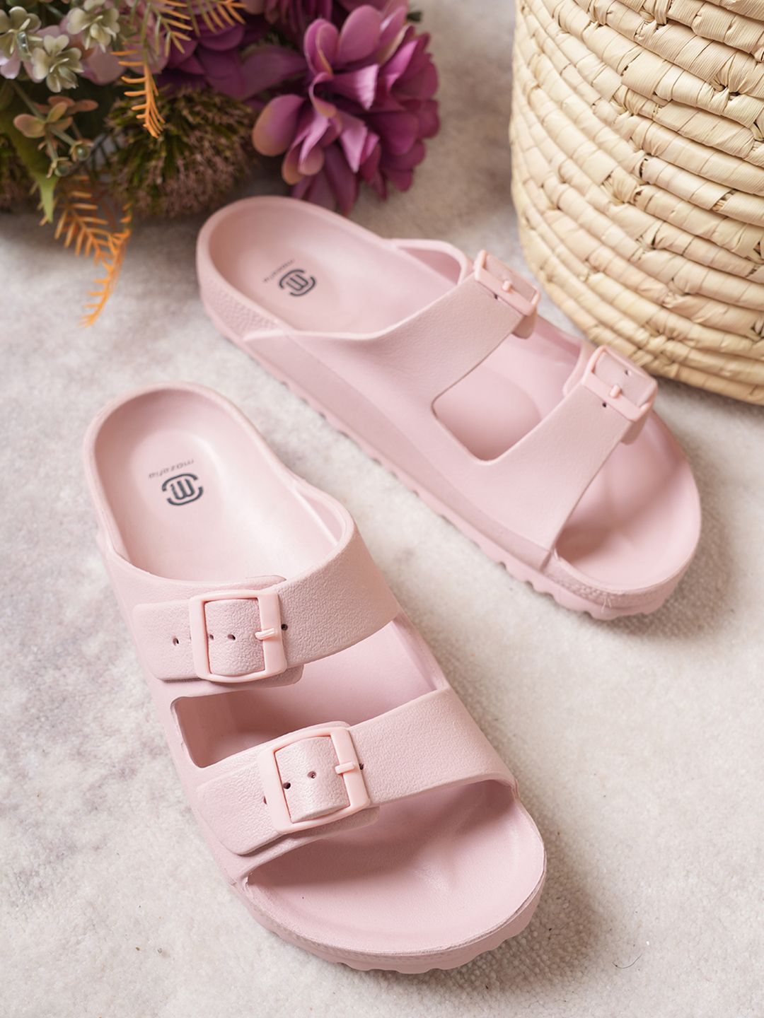 MOZAFIA Women Peach-Coloured Rubber Sliders