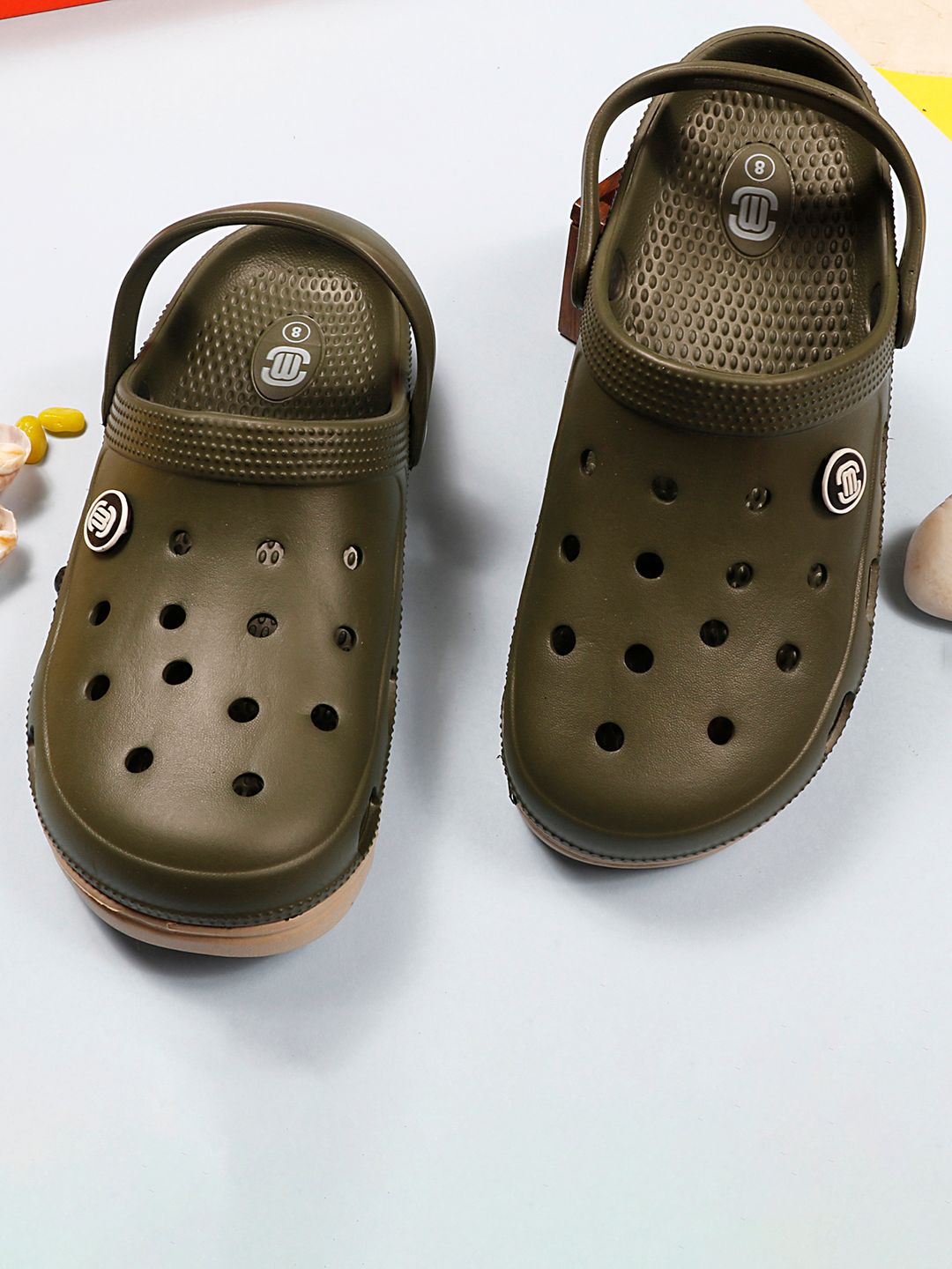 MOZAFIA Men Olive Green & Cream-Coloured Clogs