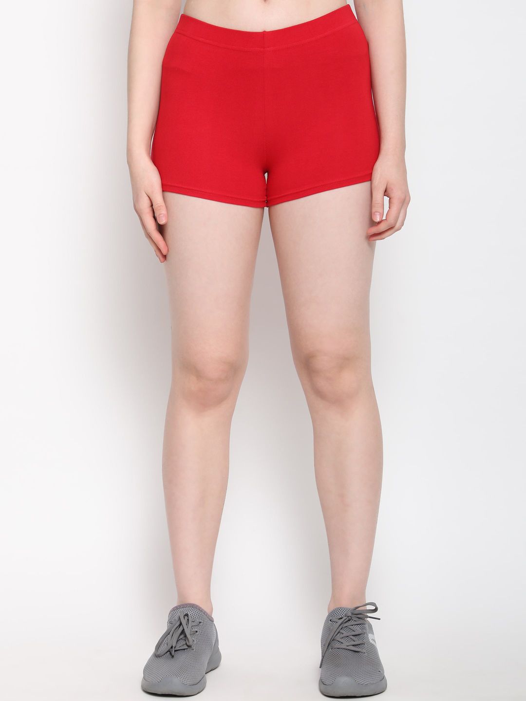 Outflits Women Red Skinny Fit High-Rise Cycling Hot Pants Shorts