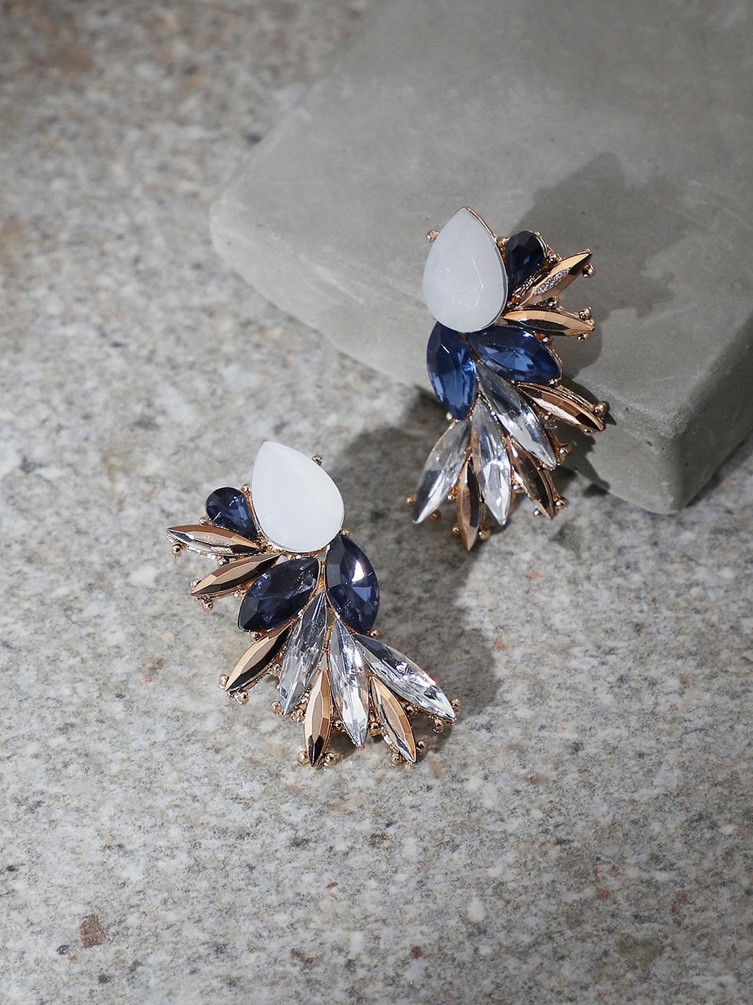 SOHI Women Gold Plated Blue & White Contemporary Drop Earrings