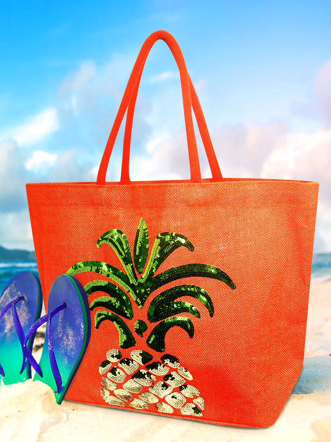 earthbags Embellished Jute Water Resistant Oversized Shopper Tote Bag