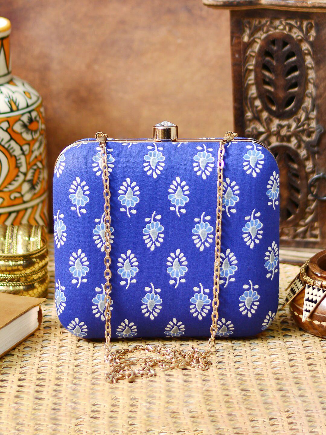 ARTKLIM Blue & White Printed Box Clutch