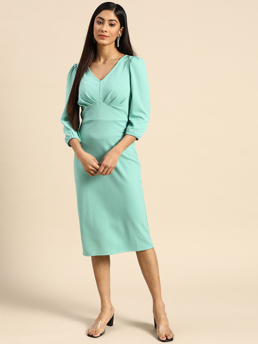 Athena Turquoise Blue Bodycon Midi Dress
