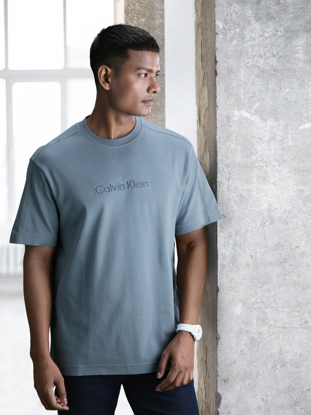 Calvin Klein Jeans Men Embossed Brand Logo Pure Cotton T-shirt