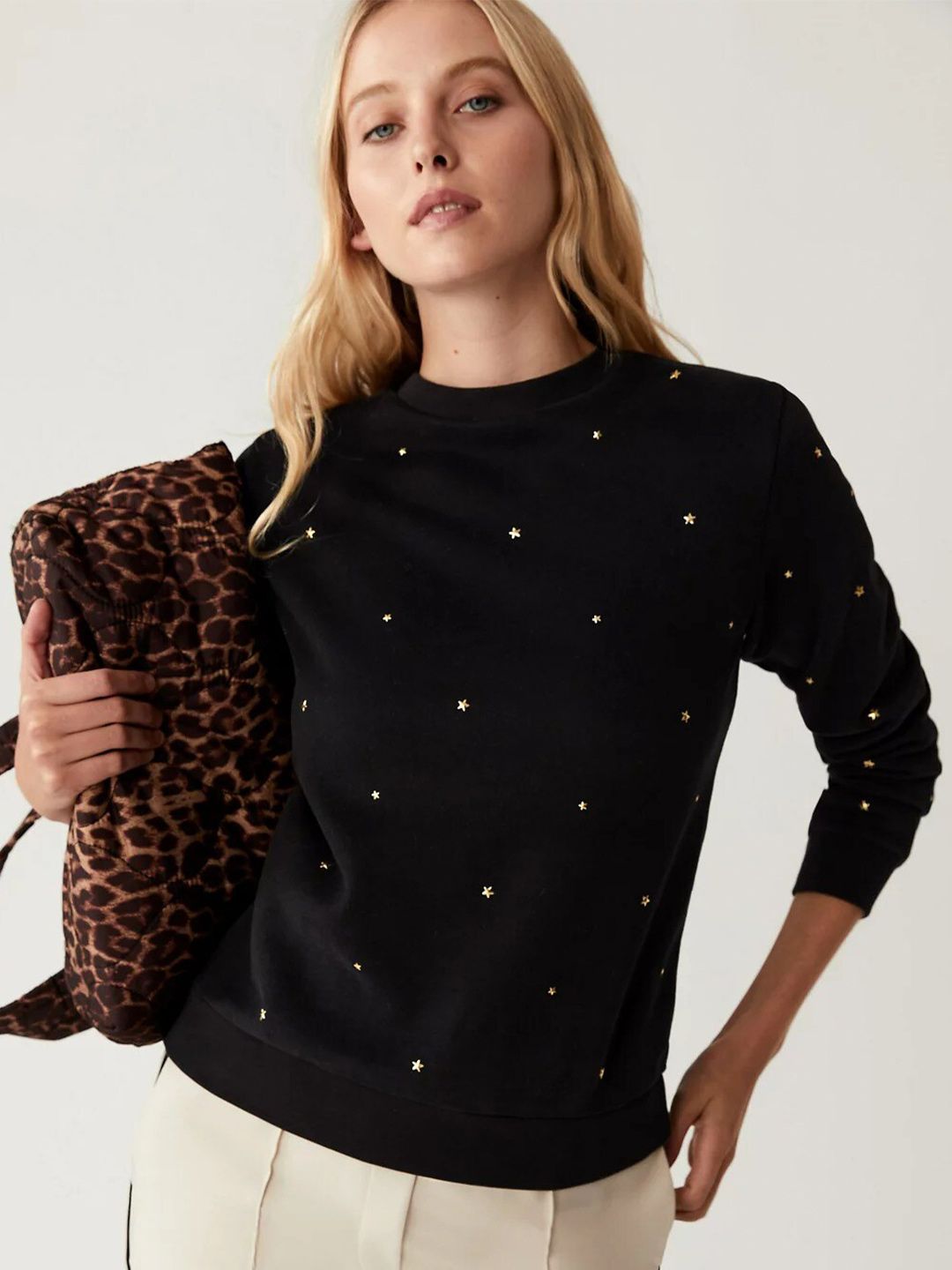 Marks & Spencer Cotton Rich Studded Regular Fit Sweatshirt