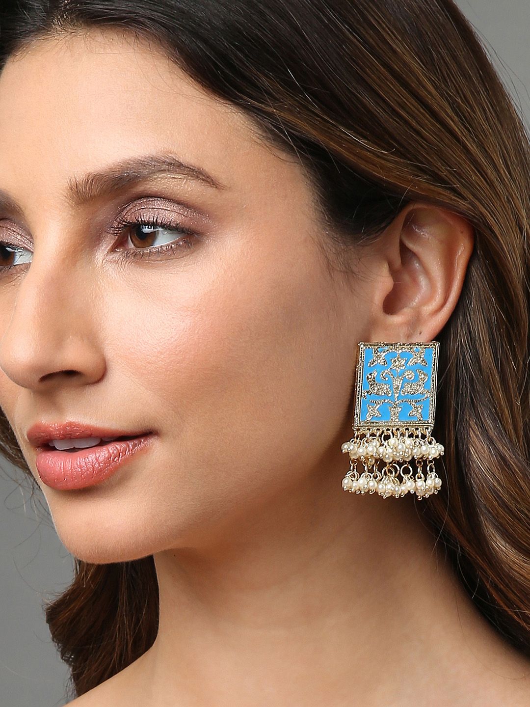 SOHI Gold-Plated Contemporary Drop Earrings