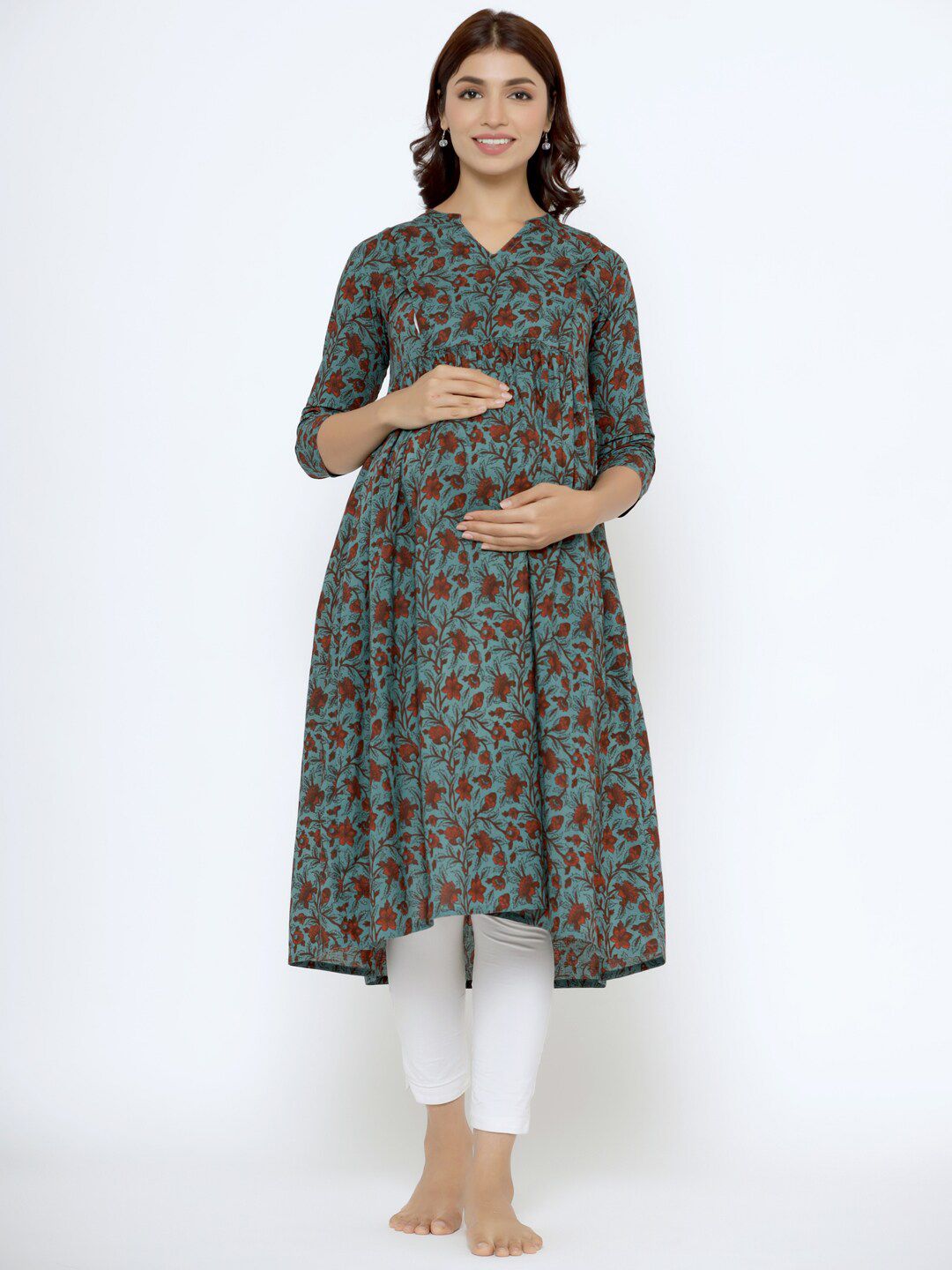CRAFIQA Women Floral Printed Maternity  Pure Cotton Anarkali Kurta