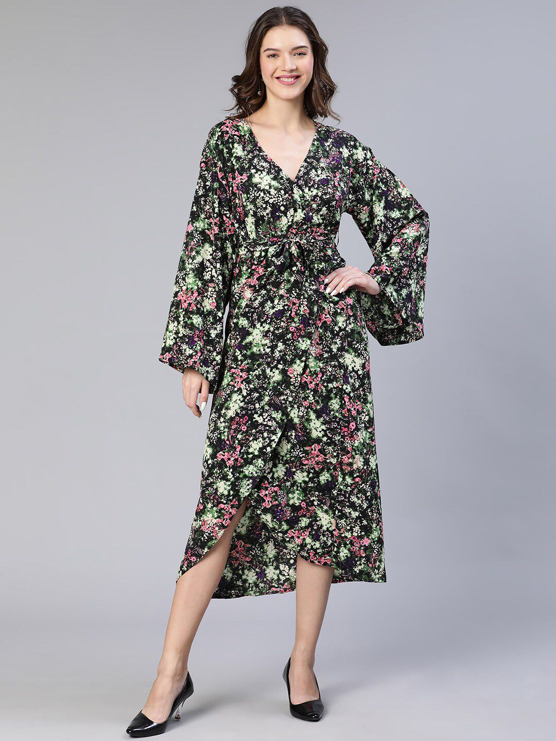 Oxolloxo Abstract Printed Wrap Midi Dress