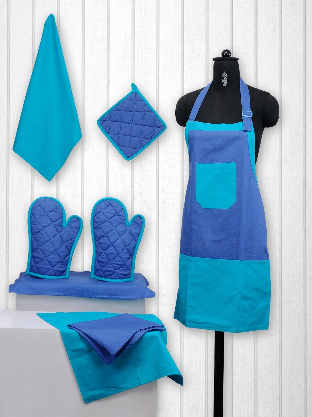 Buy SWAYAM Unisex Blue Colourblocked Cotton Kitchen Linen Set -  - Home for Unisex