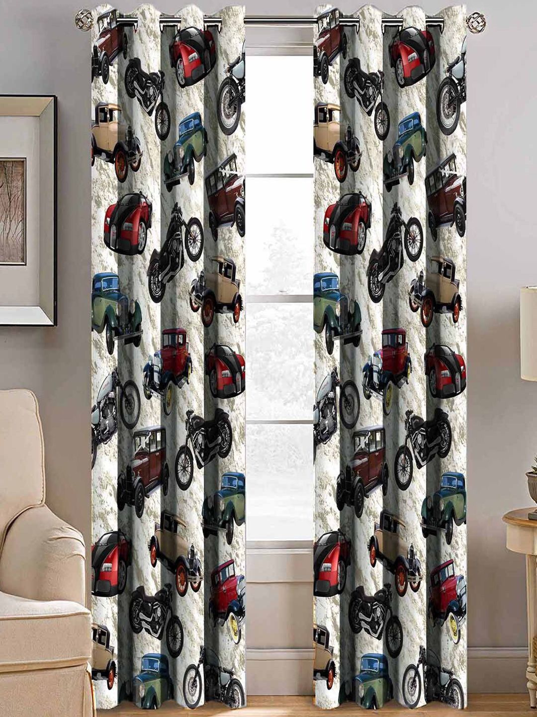 BELLA TRUE White & Red Set of 2 Quirky Room Darkening Long Door Curtain