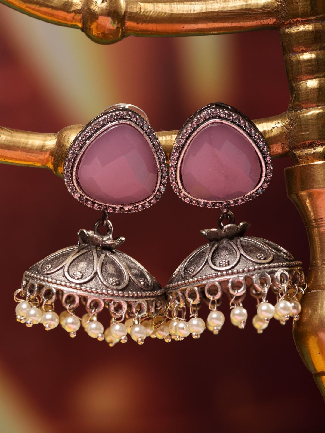 Buy Saraf RS Jewellery Pink Contemporary Jhumkas Earrings -  - Accessories for Women