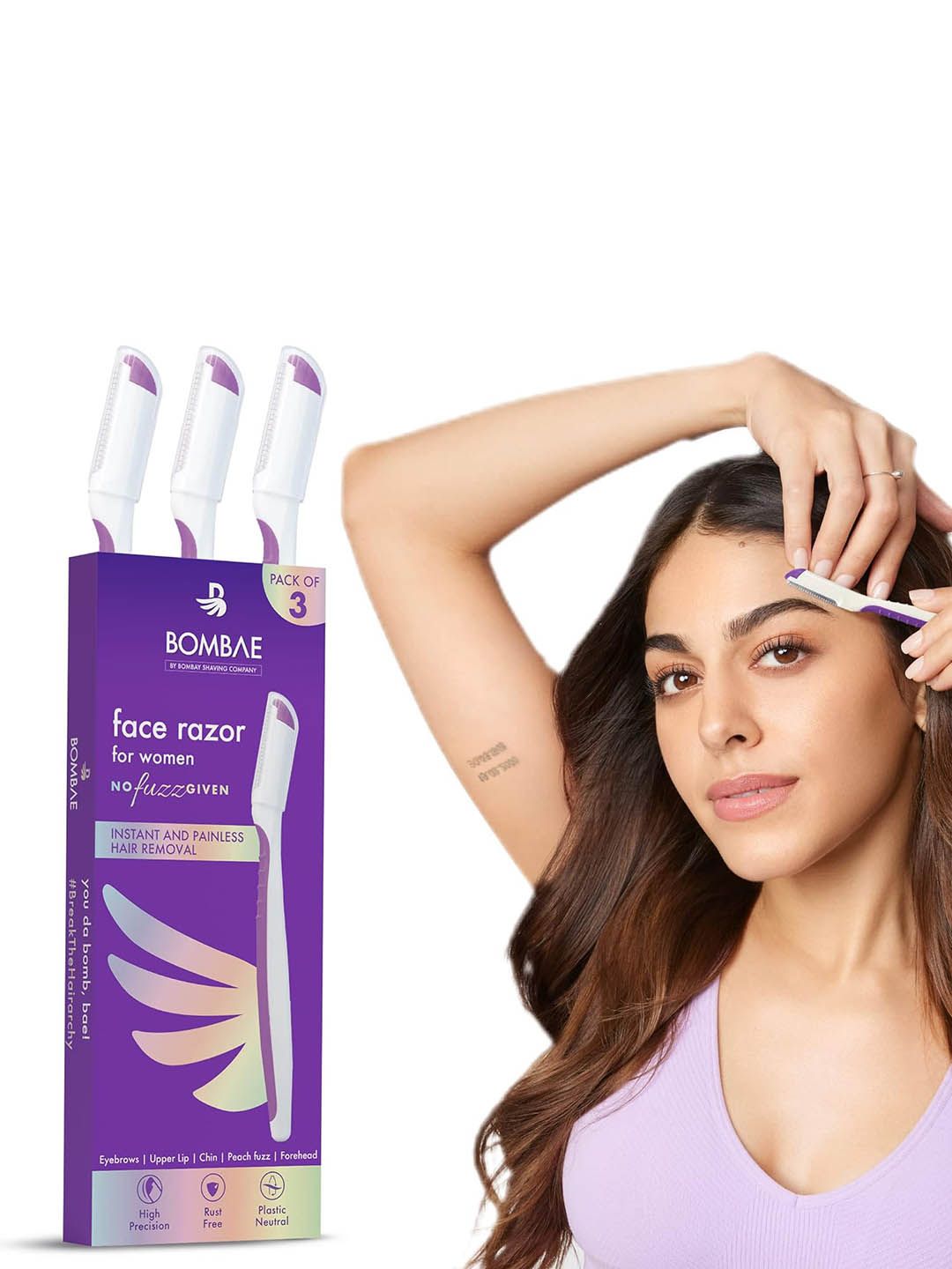 BOMBAE Set of 3 Reusable & Painless Face & Eyebrow Razor For Instant Glowing Skin