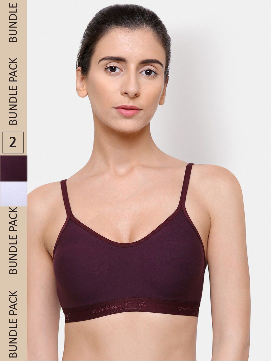 College Girl Pack of 2 Non-Padded Non-Wired Cotton Sports Bra CG-SB60-Wht-Wine