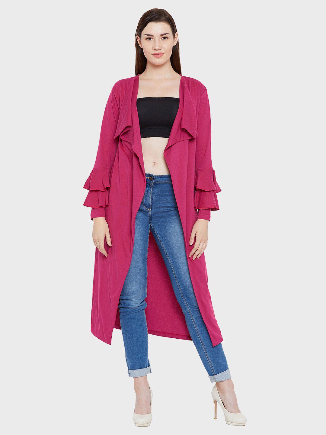 Hypernation Women Pure Cotton Solid Longline Shrug