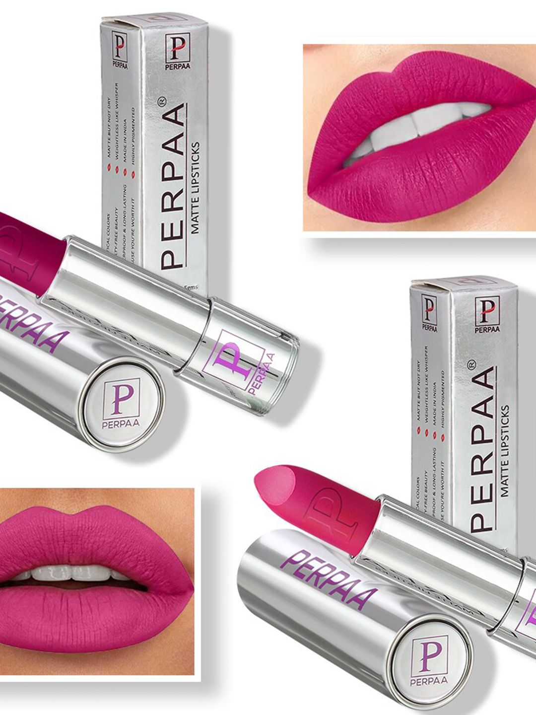 PERPAA Set of 2 Push Button Matte Lipstick 3.5g each- Magenta 158 & Pink 175