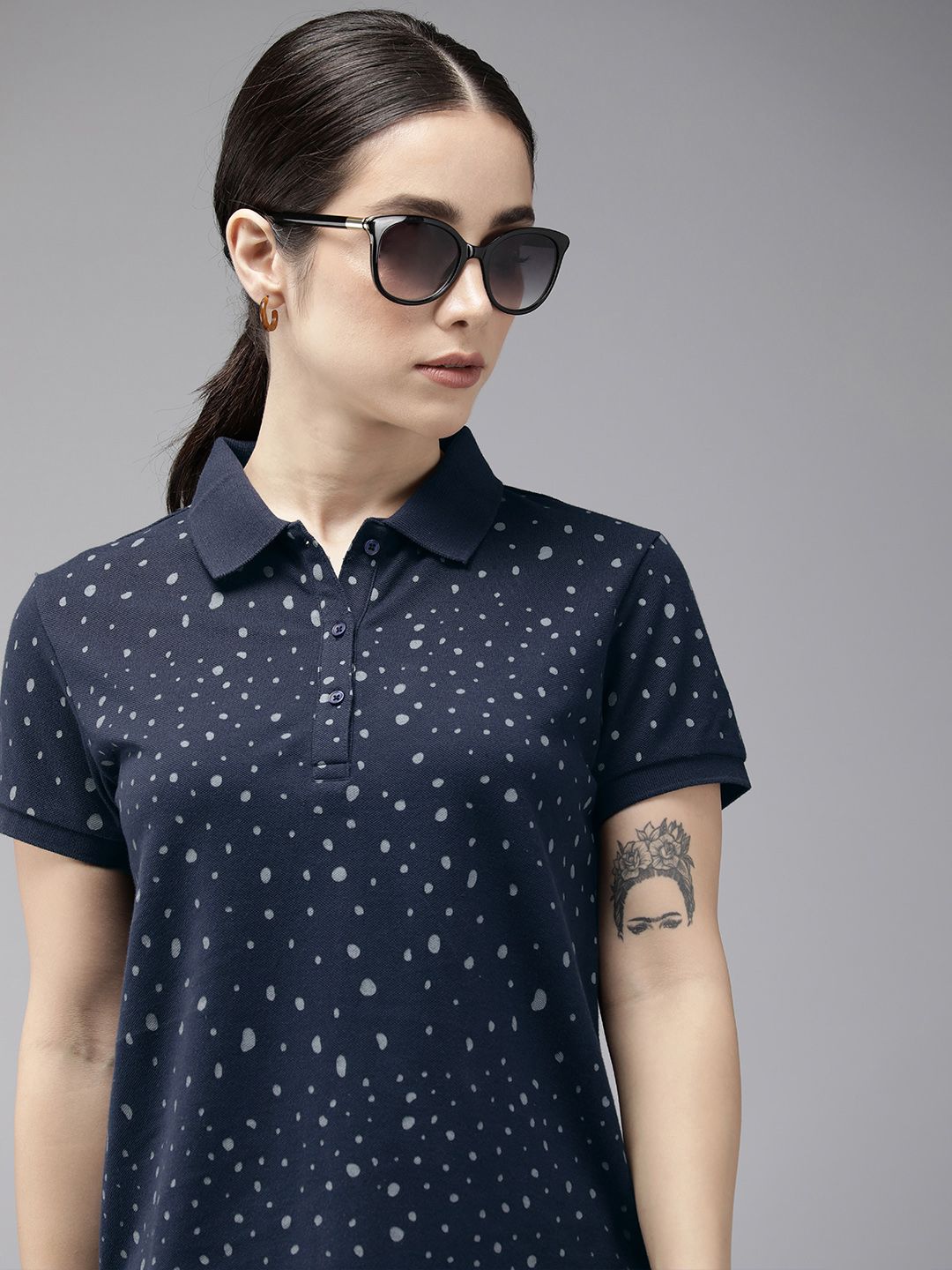 Van Heusen Woman Geometric Printed Polo Collar T-shirt