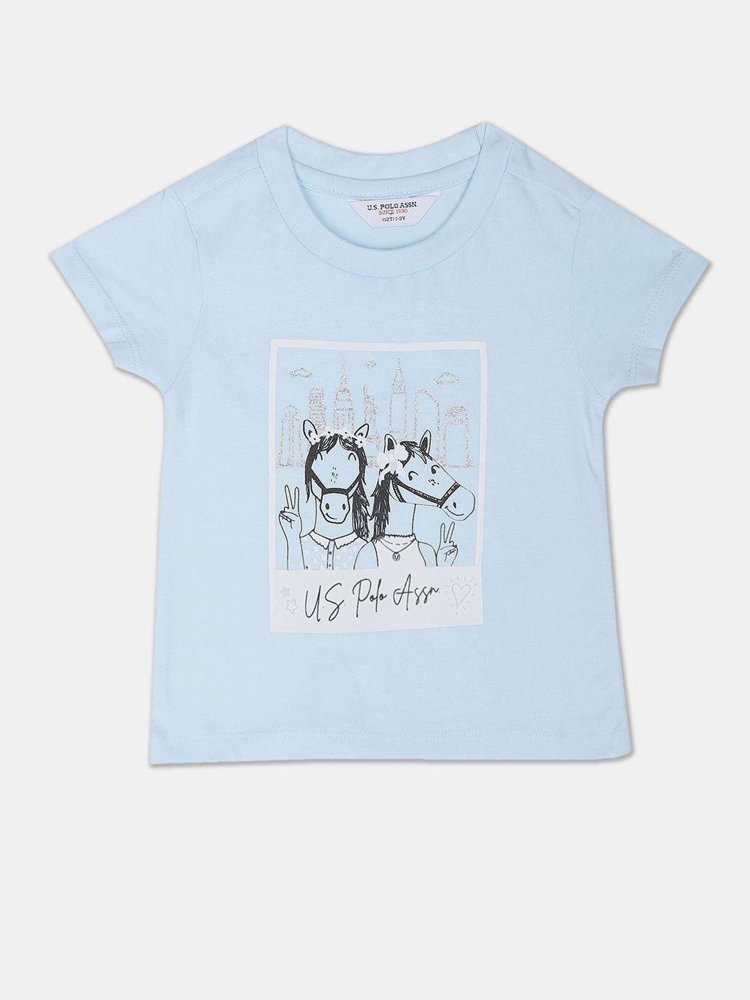 U.S. Polo Assn. Kids Girls Graphic Printed Pure Cotton T-shirt