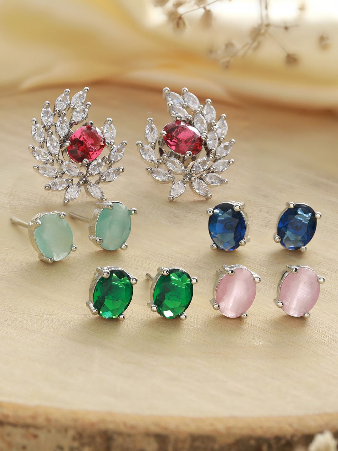 Buy Priyaasi White Set OF 5 Silver Plated Contemporary Studs Earrings -  - Accessories for Women
