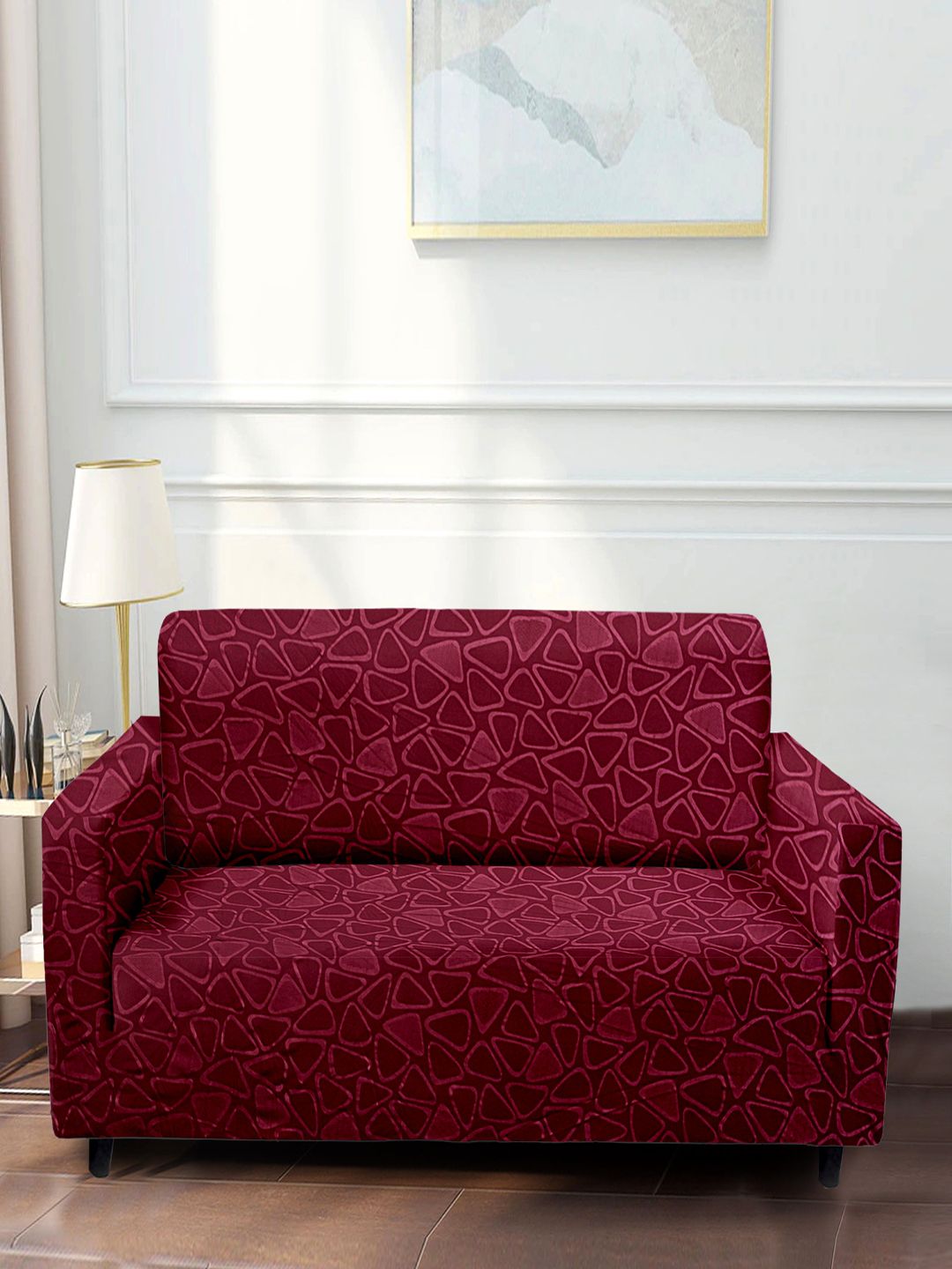 Buy Cortina Burgundy Geometric Printed 3 Seater Sofa Covers -  - Home for Unisex