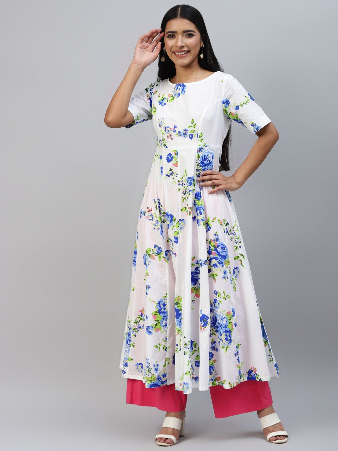 Poshak Hub Women Floral Printed Cotton Anarkali Kurta
