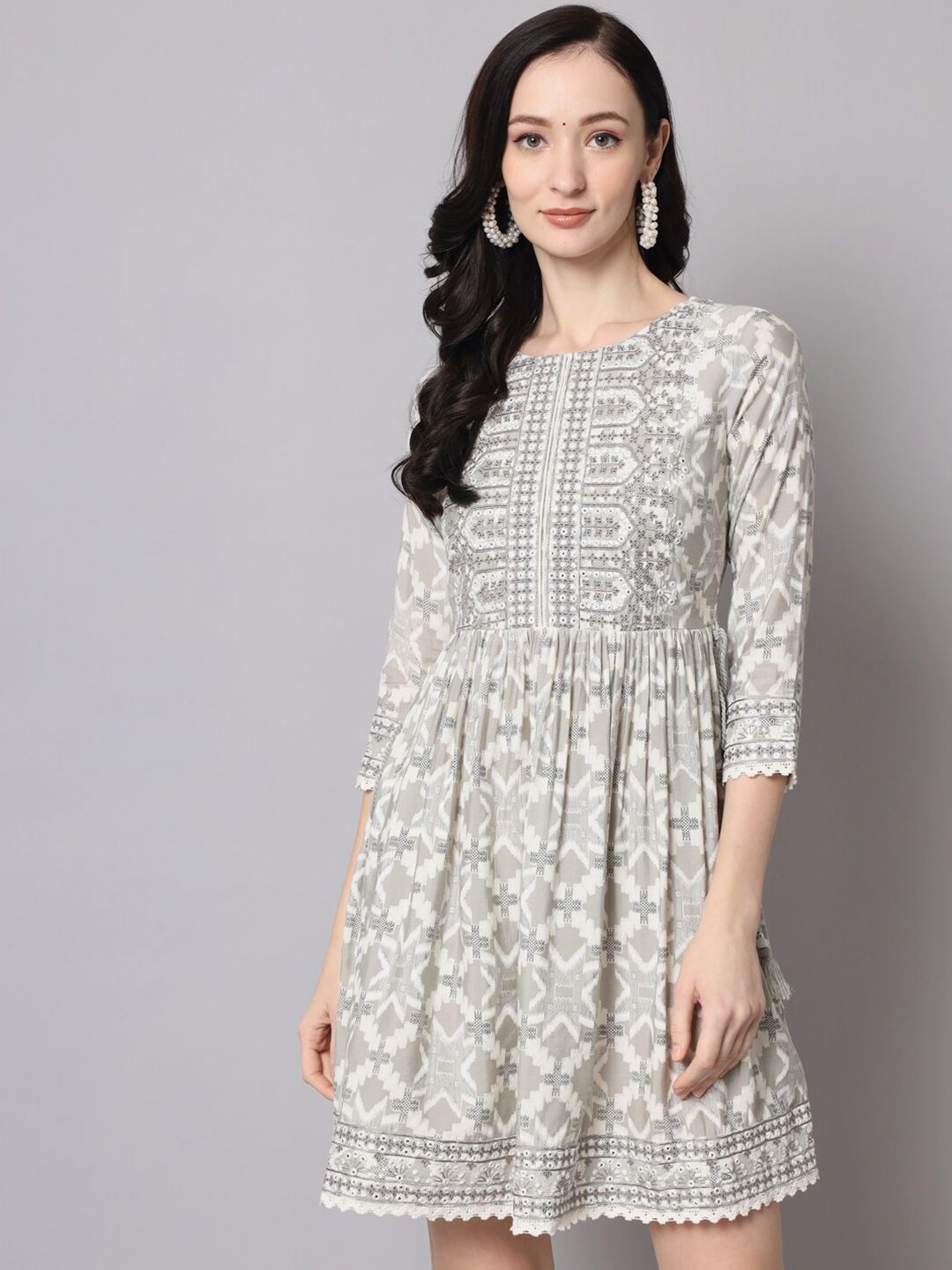 Nehamta Round Neck Cotton A-Line Dress