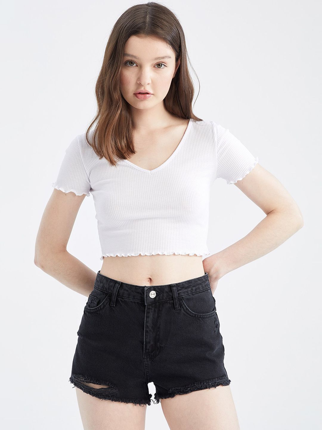 DeFacto Women Mid-Rise Cotton Denim Shorts