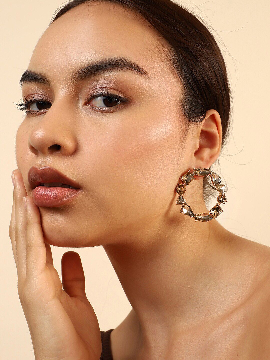 SOHI Gold-Plated Stone Circular Studs Earrings