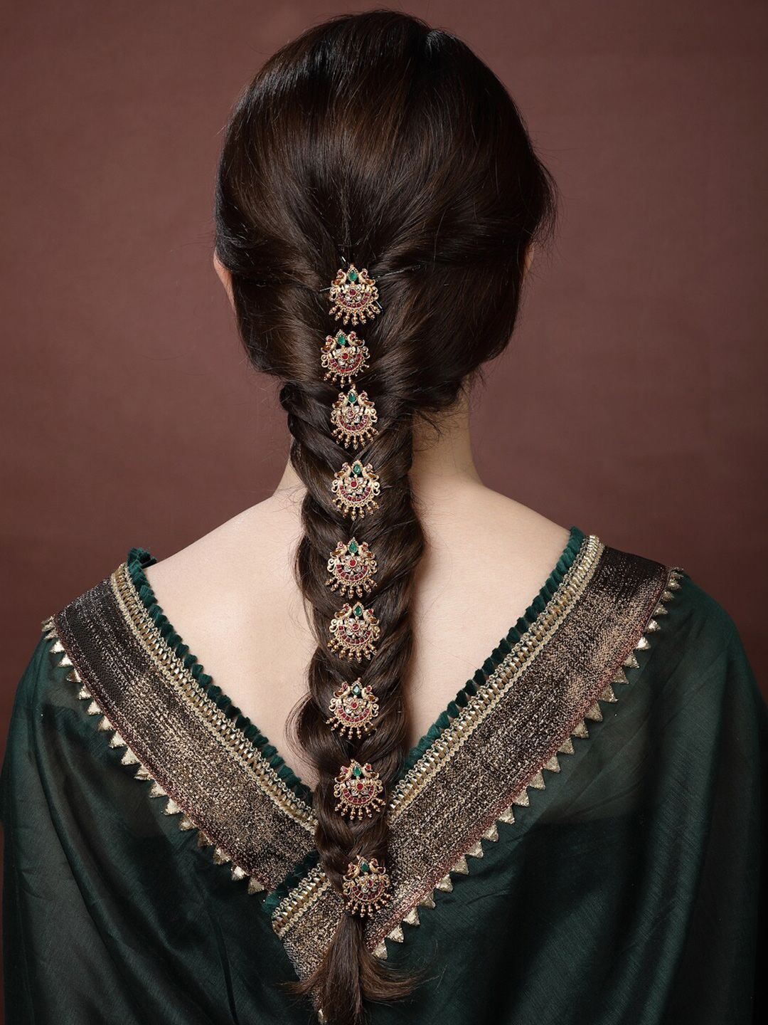 Price History - PANASH Set of 9 Gold-Plated Peacock Stone-Studded Hair ...
