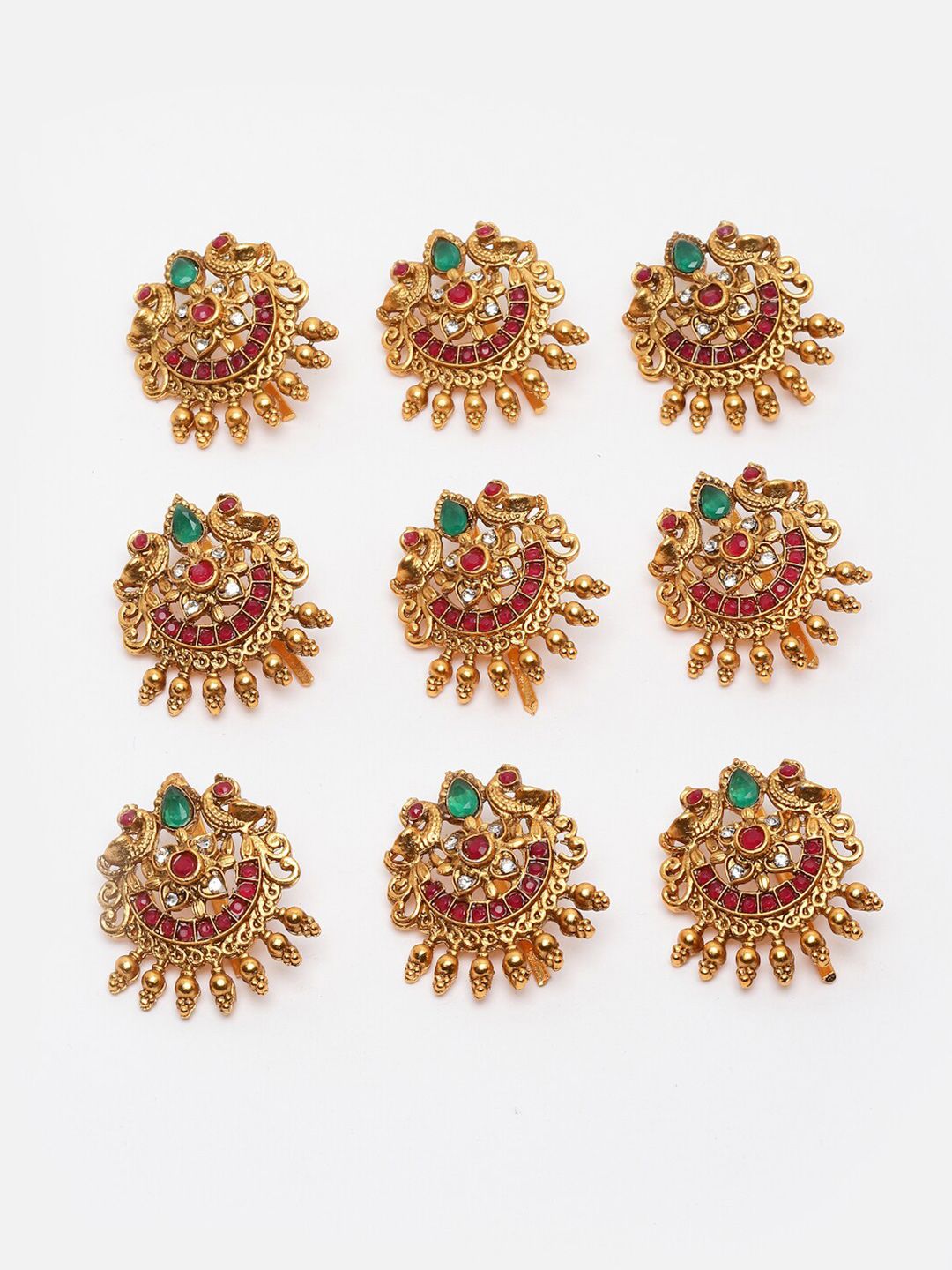 Price History - PANASH Set of 9 Gold-Plated Peacock Stone-Studded Hair ...