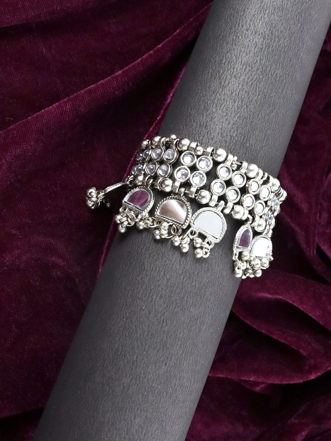 VAGHBHATT Silver-Plated Oxidised  Jhumki Afghani Bangles