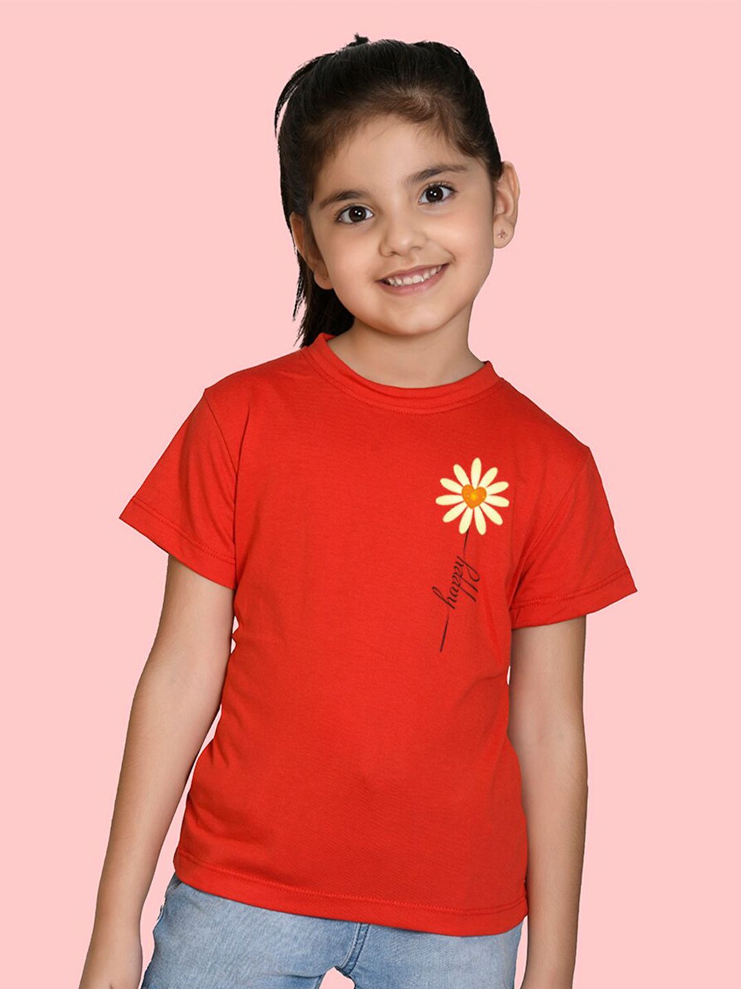 NUSYL Girls Floral Print Round Neck T-shirt
