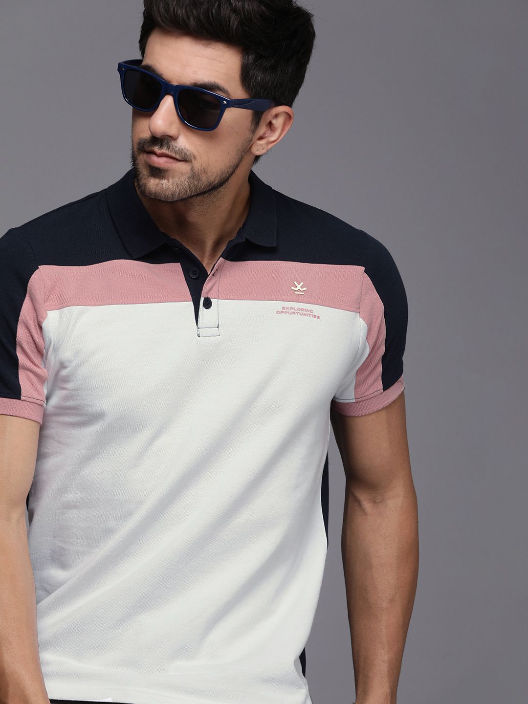 WROGN Men  Cotton Colourblocked Polo Collar Slim Fit T-shirt