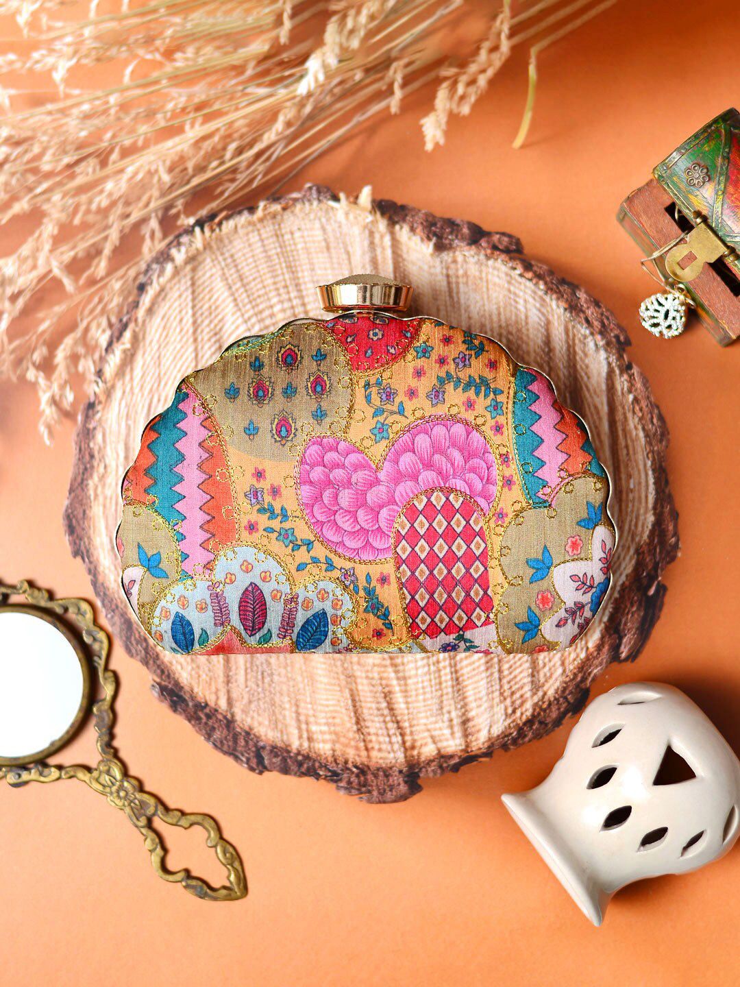 ARTKLIM Embroidered Half Moon Clutch