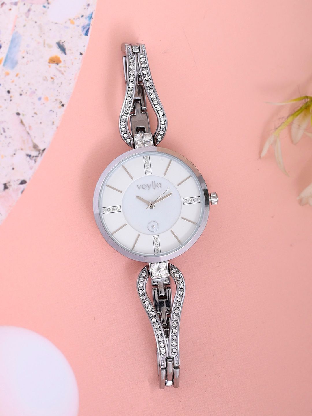 Voylla Silver Cut-out Band Analog Watch