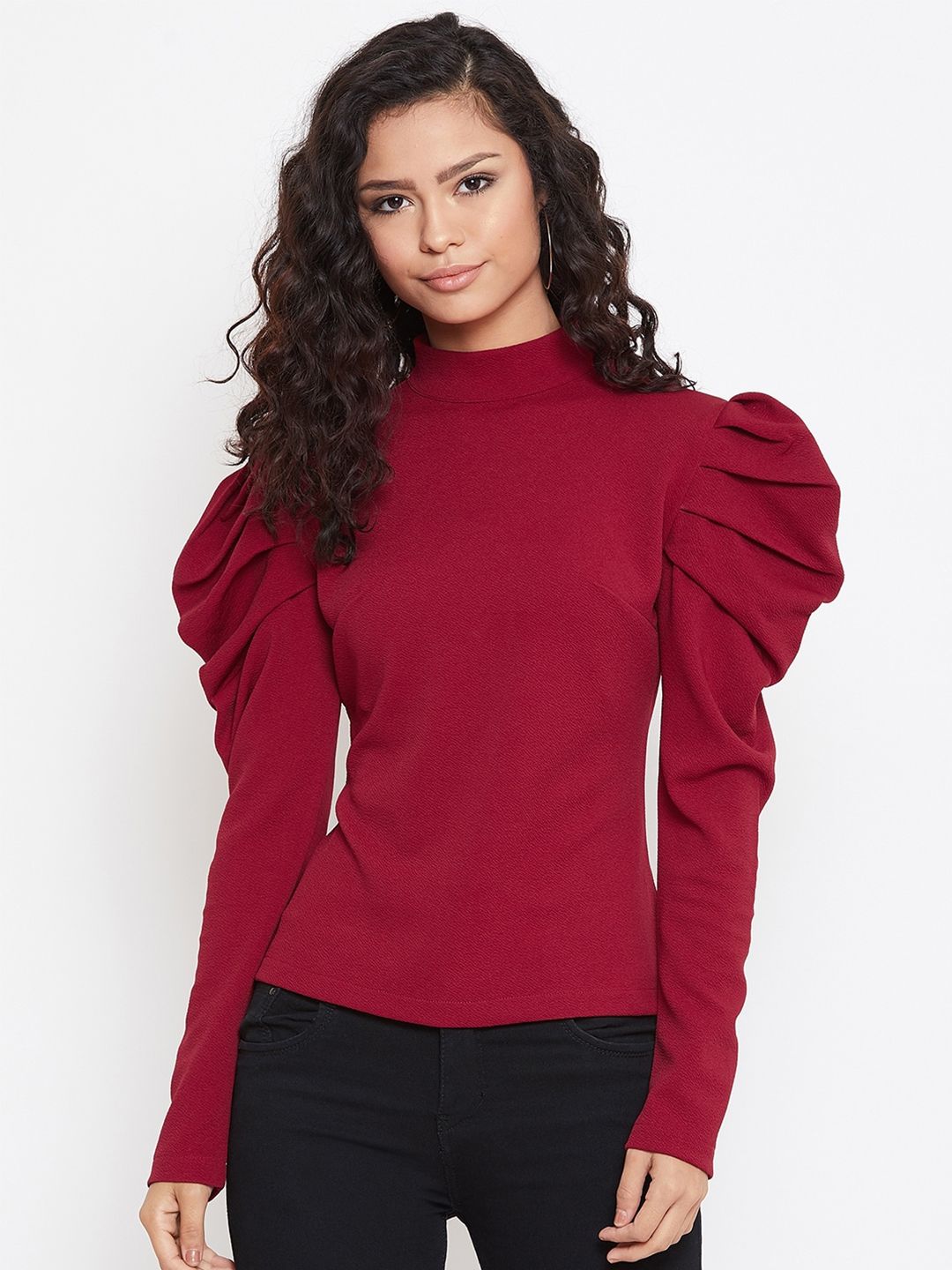 Zastraa High Neck Puff Sleeves Top